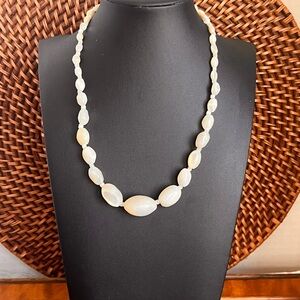 VTG Graduated Carved Shell Bead Necklace  16” Soft Glow Organic